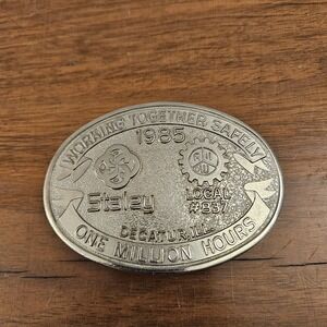 Vintage 1985 Staley Grain Company Belt Buckle Decatur IL Safety 1 Million Hours